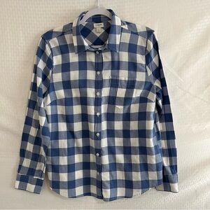 J. Crew Long Sleeve Button Up Blue White Plaid Shirt Size Large